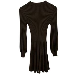 Vintage Y2K Ribbed Sweater Dress Chocolate Brown Balloon Sleeve Minimal Office